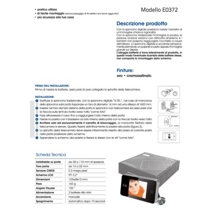 Spioncino Elettronico Digitale Porta Blindata Vitel con Display Lcd Telecamera