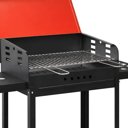 Barbecue a Carbonella 60x40x90 cm Coperchio Ruote Acciaio Rosso Nero