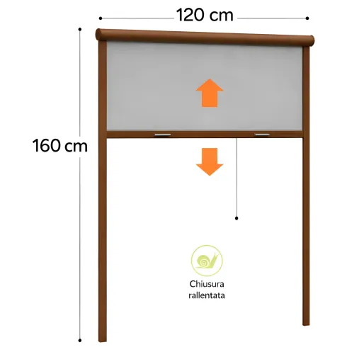 Zanzariera a Rullo Verticale 120x160 Riducibile in Alluminio Marrone