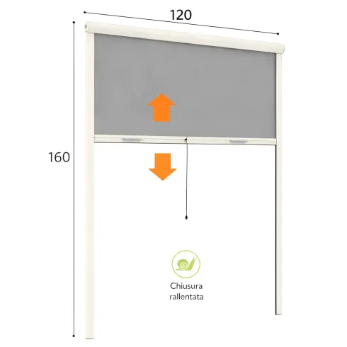 Zanzariera a Rullo Verticale 120x160 Riducibile in Alluminio Avorio