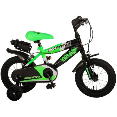 Bicicletta Bambini 12" Sportiva Verde Rotelle Removibili Borraccia