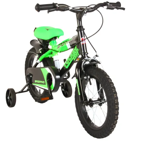 Bicicletta Bambini 14" Sportiva Verde Rotelle Removibili Borraccia
