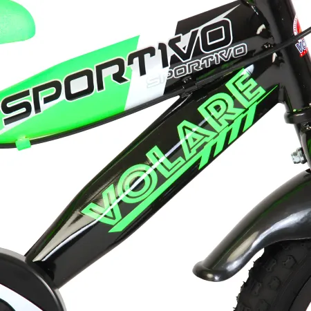 Bicicletta Bambini 14" Sportiva Verde Rotelle Removibili Borraccia