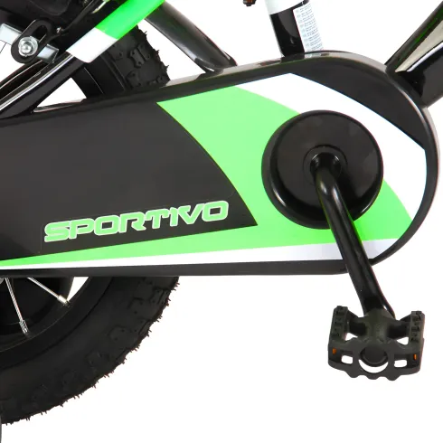 Bicicletta Bambini 14" Sportiva Verde Rotelle Removibili Borraccia