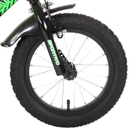 Bicicletta Bambini 14" Sportiva Verde Rotelle Removibili Borraccia