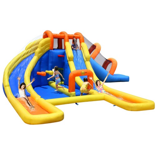 Castelli Gonfiabili per Bambini Acquatico 3 Scivoli Canestro Vasca Giochi Acqua