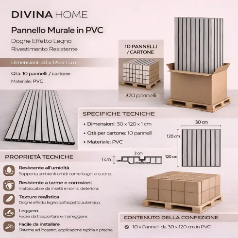 Set 10 Pannelli Decorativi Effetto Legno Rovere PVC 120x30 Rivestimento