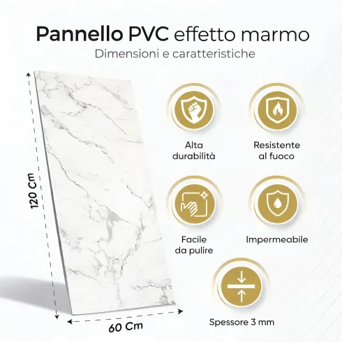 Set 6 Pannelli Decorativi Effetto Marmo Grigio PVC 120x60 Rivestimento