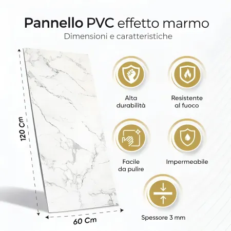 Set 6 Pannelli Decorativi Effetto Marmo Grigio PVC 120x60 Rivestimento