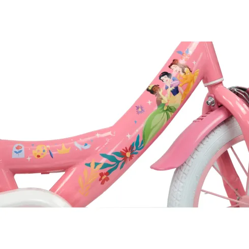 Bicicletta Bambini 12" Principesse Disney Rosa Rotelle Cestino Sedile