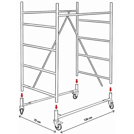 Trabattello Ponteggio Acciaio Altezza 510 cm Mezzopiano Ruote Girevoli