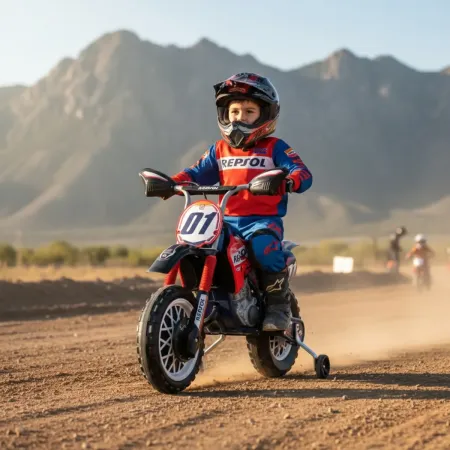 Moto Elettrica per Bambini Repsol 6V Rosso Blu Rotelle Laterali Sport