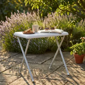 Tavolino Pieghevole Bianco in PVC Acciaio da Esterno 52x37x47 cm 2