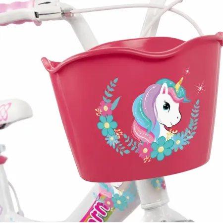 Bicicletta per Bambini 16" Rosa Unicorno Rotelle Removibili Cestino