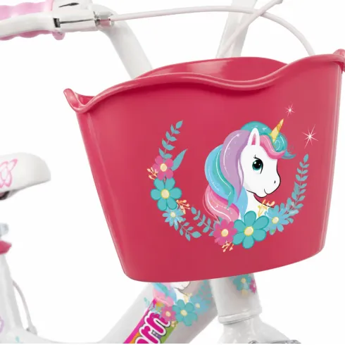 Bicicletta per Bambini 14" Rosa Unicorno Rotelle Removibili Cestino