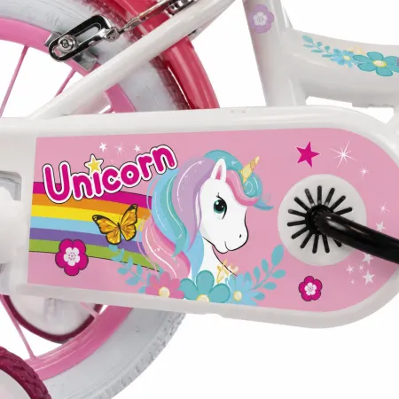 Bicicletta per Bambini 12" Rosa Unicorno Rotelle Removibili Cestino