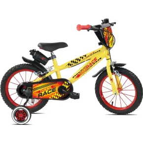 Bicicletta Bambini 16" Giallo Rotelle Removibili Turbo Race Borraccia