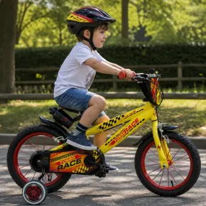 Bicicletta Bambini 16" Giallo Rotelle Removibili Turbo Race Borraccia 2
