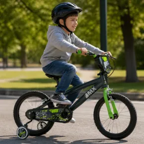 Bicicletta per Bambini 16" Verde BMX con Rotelle e Freni Caliper 2