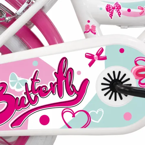 Bicicletta Bambini 14" Bianco Rotelle Removibili Seggiolino Cestino