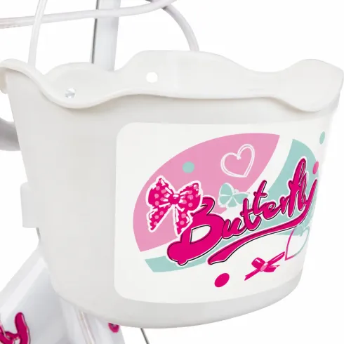 Bicicletta Bambini 12" Bianco Rotelle Removibili Seggiolino Cestino