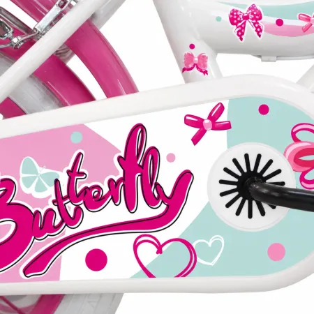 Bicicletta Bambini 12" Bianco Rotelle Removibili Seggiolino Cestino