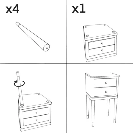 Comodino Camera da Letto 2 Cassetti in Legno Ferro Verde Oro