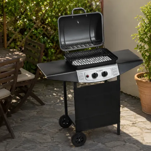 Barbecue a Gas Ompagrill 2 Fuochi 98x43x100cm Termometro Pietra Lavica