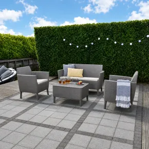 Salottino da Giardino 4 Posti Rattan Cappuccino con Cuscini e Tavolo 2