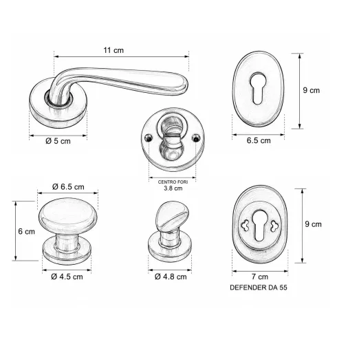 Kit Accessori Porta Blindata Ottone Lucido con Defender 55