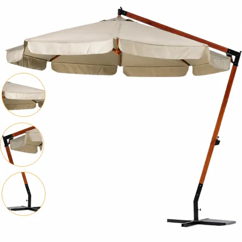 Ombrellone in Legno Palo Decentrato Rotondo 3 Metri Giardino Manovella Esterno | BricoShop24
