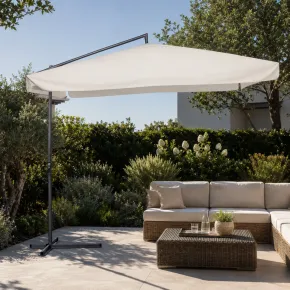 Ombrellone 3x3m da Giardino Ecrù con Braccio Laterale e Manovella 2