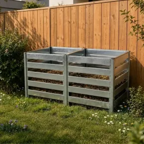 Compostiera Doppia da Giardino 1408L in Acciaio Zincato 182x91x85cm 2