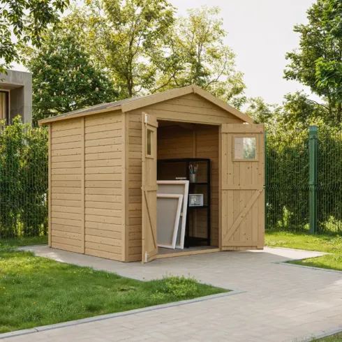 Casetta da Giardino in Legno 2x2m 4 m2 Pavimento Doppia Porta Vetrata