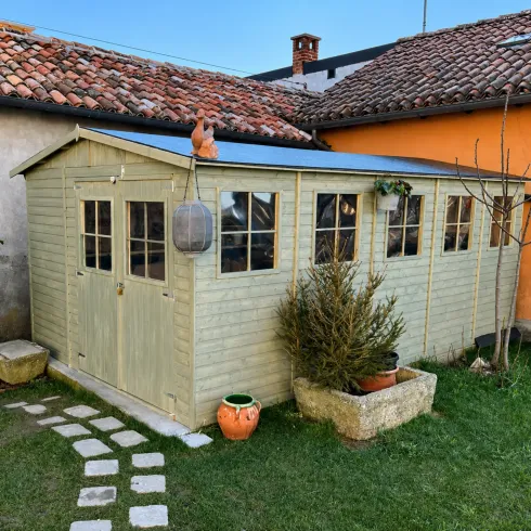 Casetta da Giardino 3x5 m Legno 17 mm Pavimento Porte Finestre 15 m2