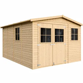 Casetta da Giardino 3x4 m Legno 17 mm Tetto OSB Doppia Porta Finestre