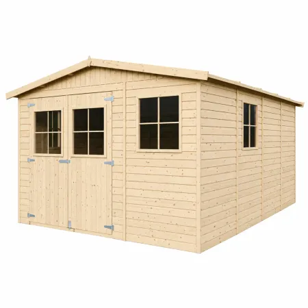 Casetta da Giardino 3x4 m Legno 17 mm Tetto OSB Doppia Porta Finestre