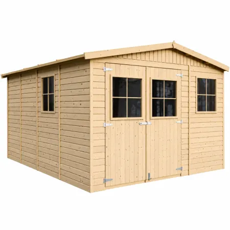 Casetta da Giardino 3x4 m Legno 17 mm Pavimento Doppia Porta Finestre