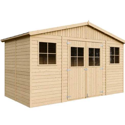 Casetta da Giardino 4x2 m Legno 17 mm Tetto OSB Doppia Porta Finestre