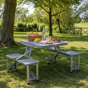 Set Tavolo Pieghevole con 4 Sgabelli in Alluminio Grigio Pic Nic 2