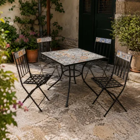 Tavolo Quadro con 4 Sedie Pieghevoli in Acciaio da Esterno | BricoShop24