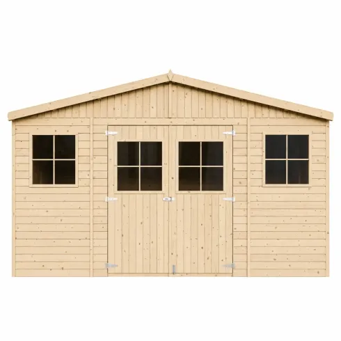 Casetta in Legno Giardino 4x3 17 mm Pavimento Porte Doppie Finestre