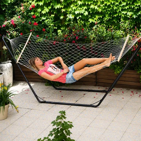 Amaca da Giardino a Rete con Stecche in Legno 80x200 cm Senza Telaio