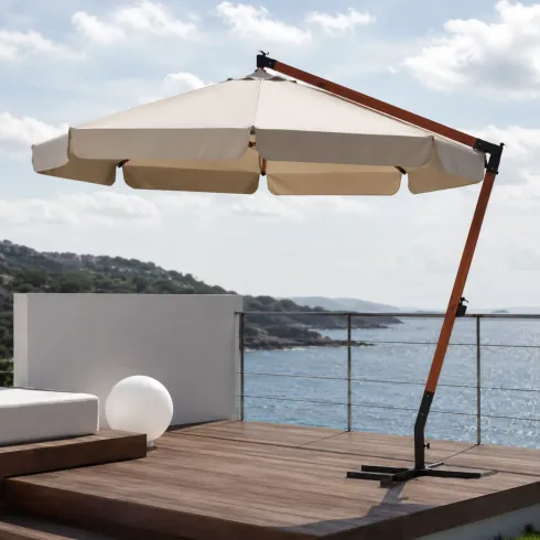 Ombrellone Decentrato con Struttura in Legno 300x300 cm Ecru