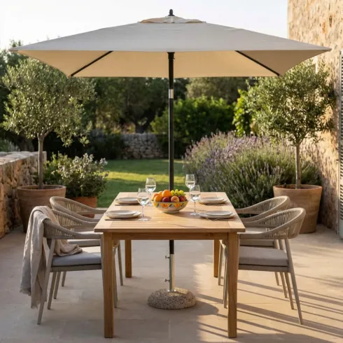 Ombrellone per Giardino 2x3 Rettangolare Ecrù Palo Centrale Alluminio