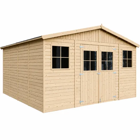 Casetta in Legno Giardino 4x4 17 mm Tetto OSB Porte Doppie Finestre