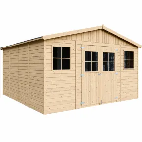 Casetta in Legno Giardino 4x4 17 mm Pavimento Porte Doppie Finestre