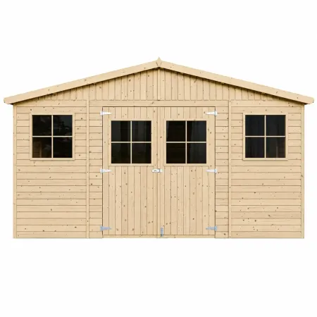 Casetta in Legno Giardino 4x4 17 mm Pavimento Porte Doppie Finestre