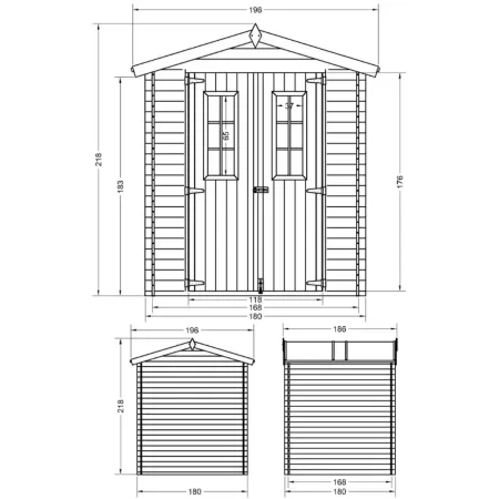 Casetta da Giardino in Legno 180x180 Tetto OSB Doppia Porta 19 mm
