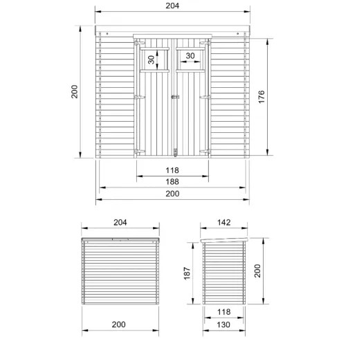 Casetta da Giardino 200x130 Legno 19 mm Doppia Porta Finestrata 2 m2